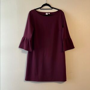 GAP Sheath Dress 3/4 bell Sleeve Boat Neckline Ruby wine red cranberry maroon